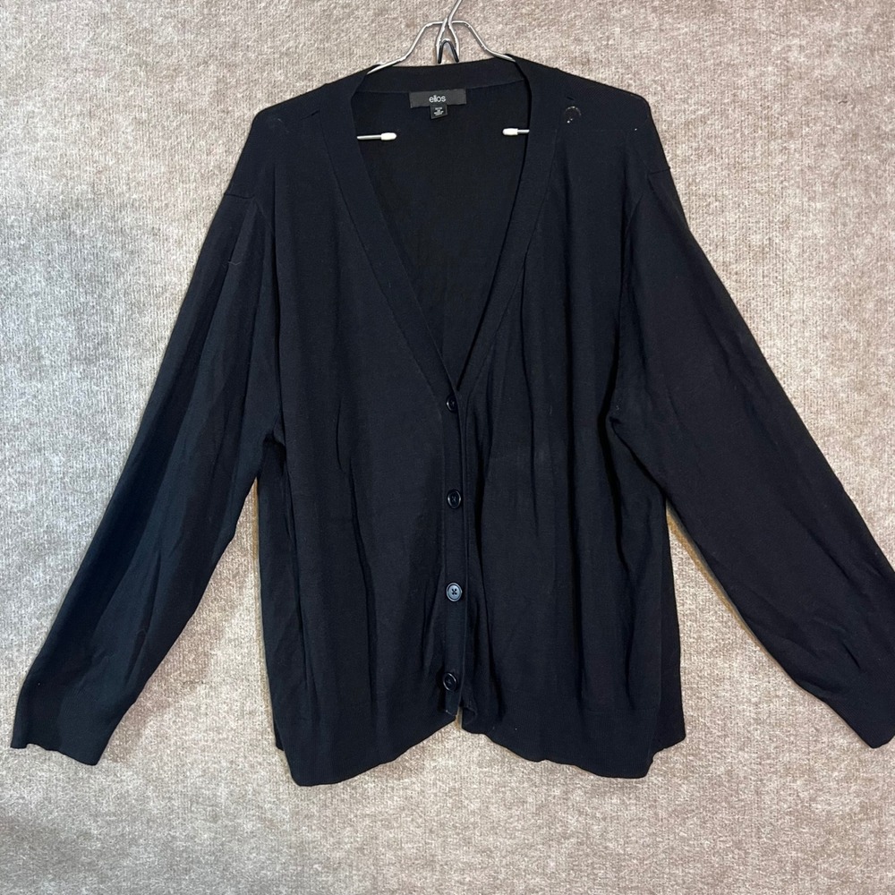 Ellos Cardigan Sweater Womens 2X Black V-Neck Button Front Plus Size Minimalist
